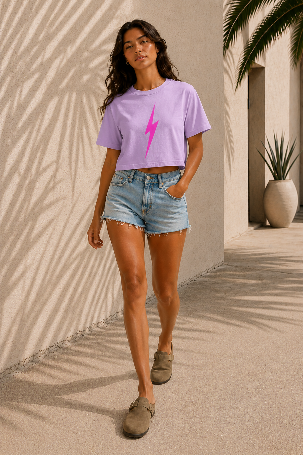 Pigment Lavender Womens Classic Bolt Tee - walking female
