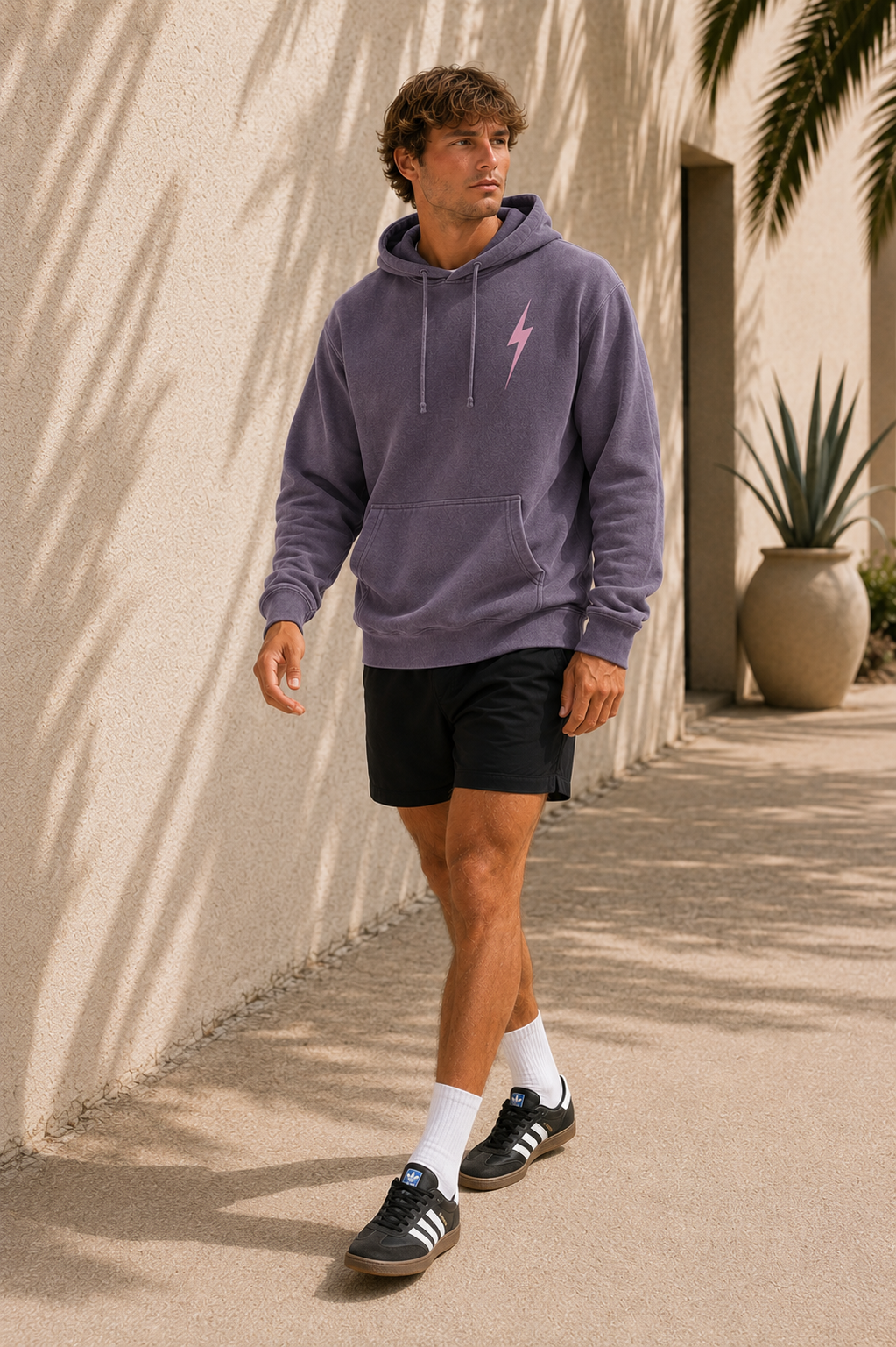 Pigment Plum Classic Bolt Hoodie - walking male