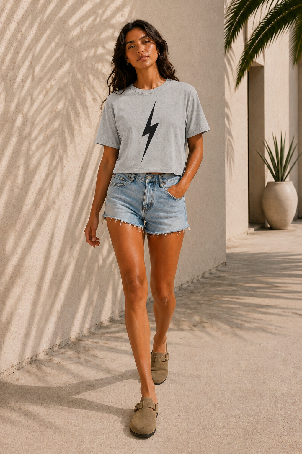 Heather Gray Womens Classic Bolt Tee - walking female