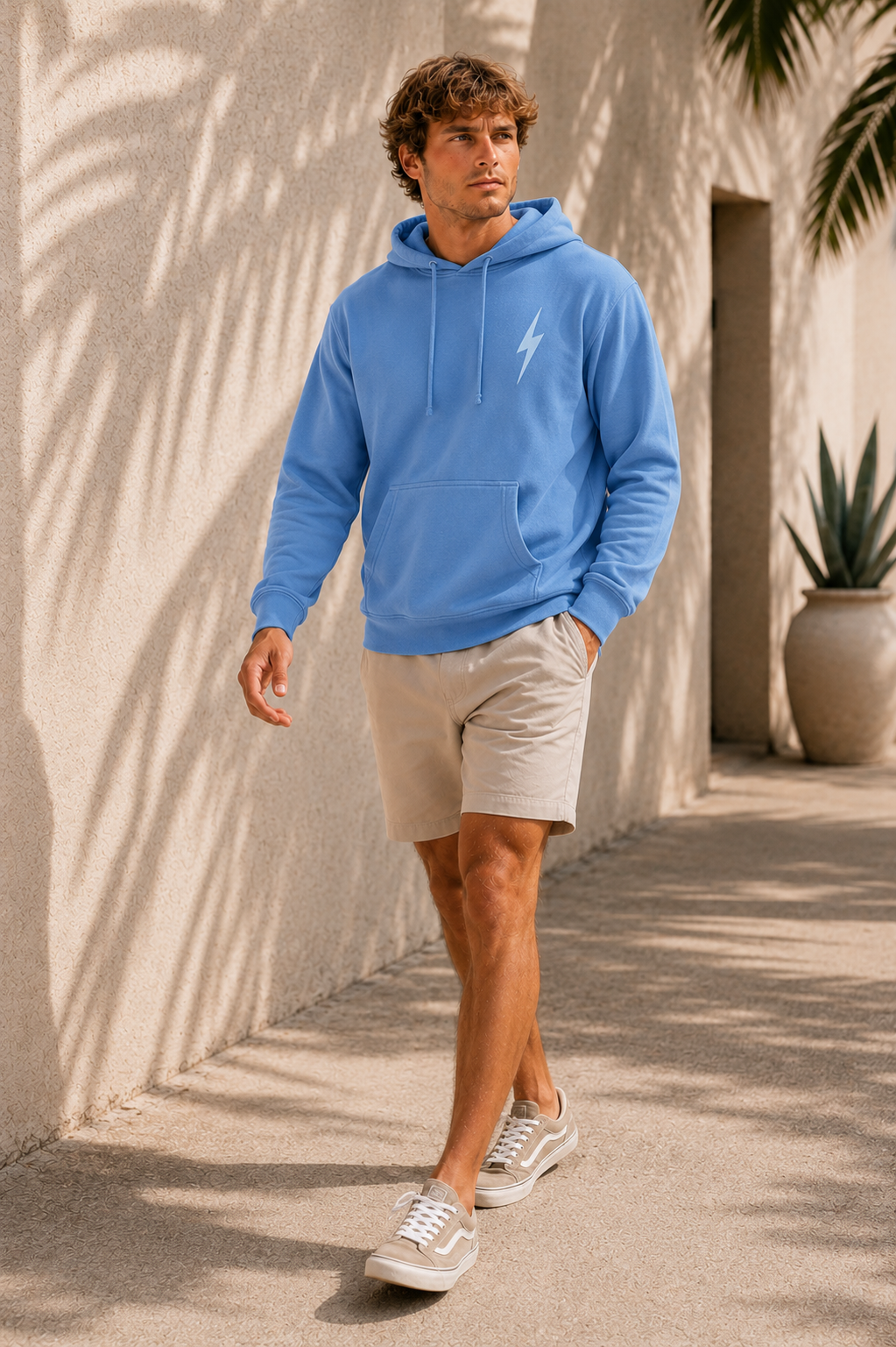 Pigment Light Blue Classic Bolt Hoodie - walking male