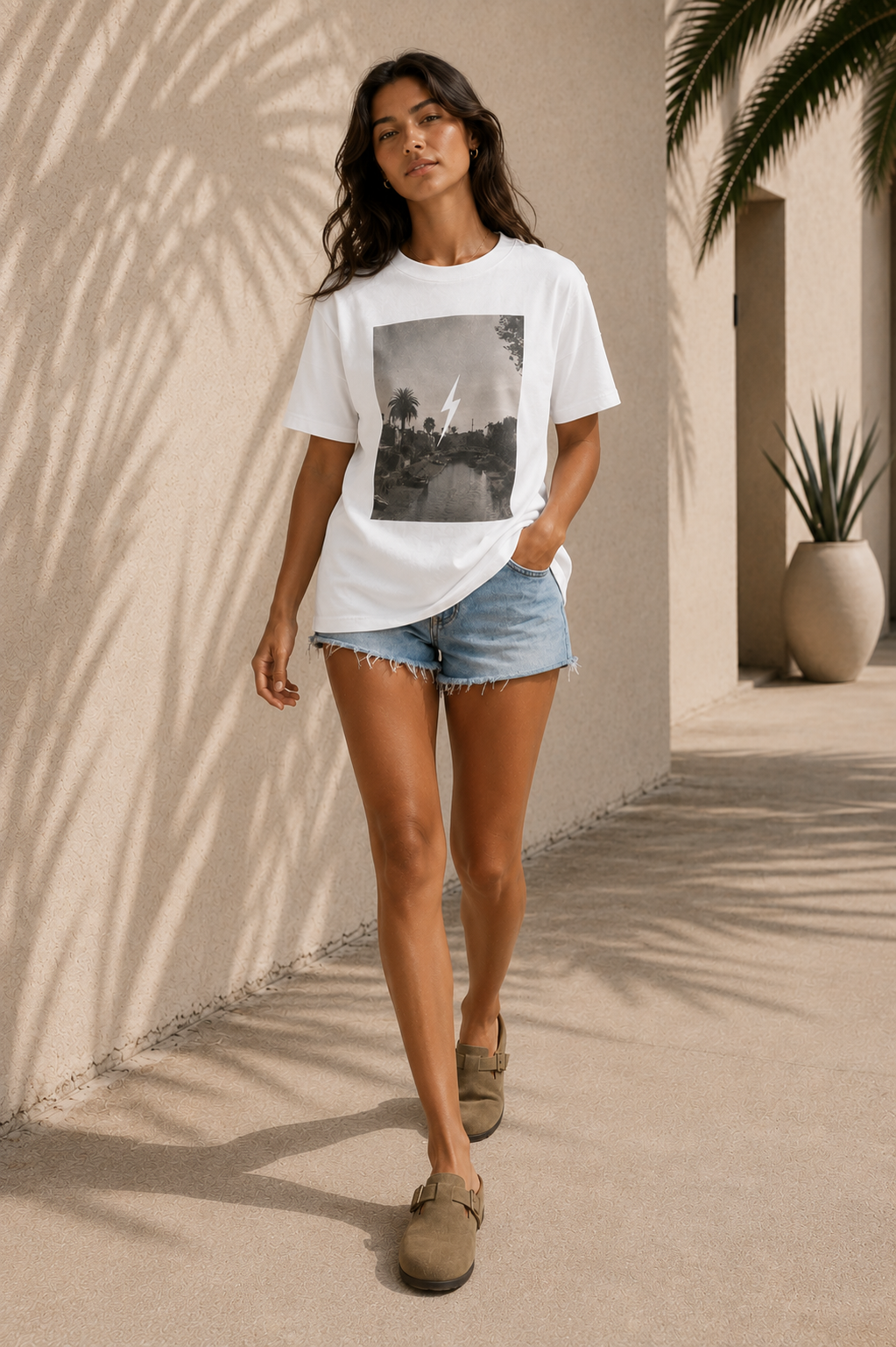 White Venice Tee - walking female