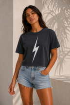 Pigment Black Womens Classic Bolt Tee - front female