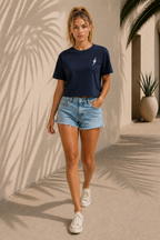 Pigment Navy 1971 Boyfriend Tee - walking female