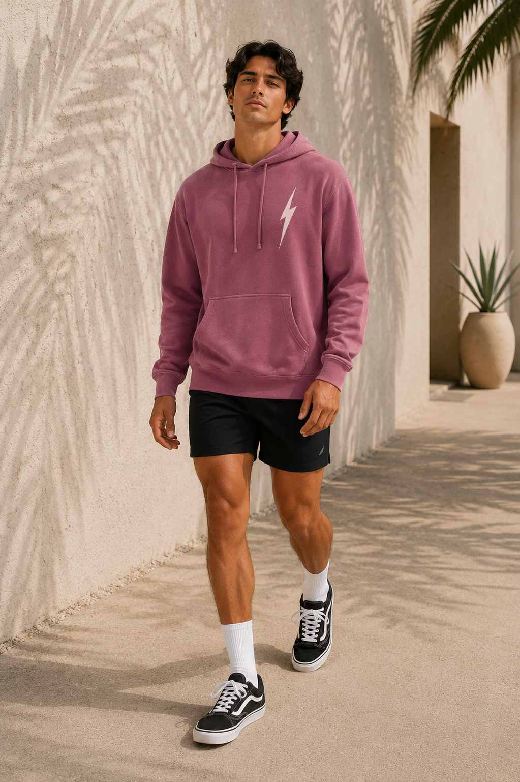 Pigment Maroon Classic Bolt Hoodie - walking male